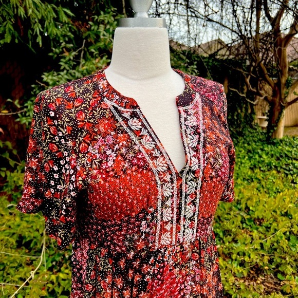 KNOX ROSE BOHO folk style Floral Patchwork Dress - Brown, Pink, and Black - Picture 6 of 8